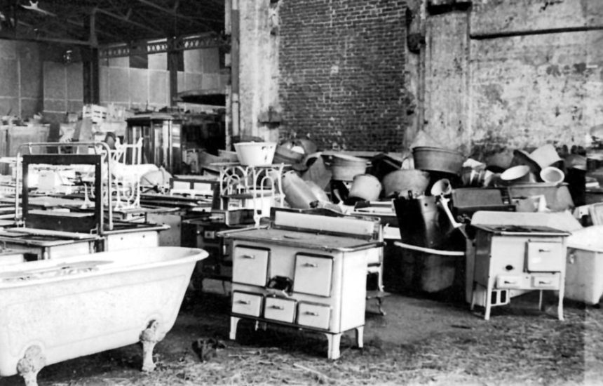 Household goods including possessions stolen from Jews at a German railway warehouse in Oberhausen. Oberhausen, Stadtarchiv