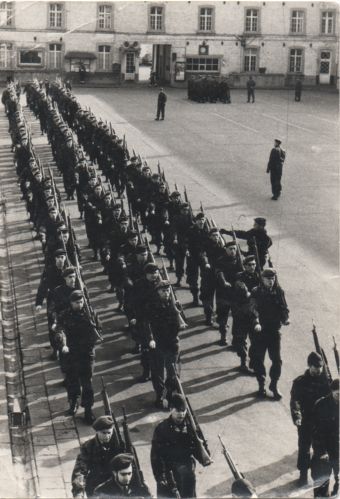 Soldaten tijdens hun lergerdienst, Dossin, 1964. Coll. Decrée